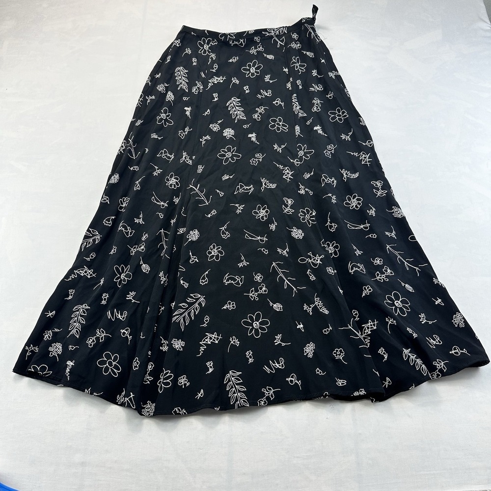Liz Claiborne Liz Sport Womens Size 4 Black Floral A-Line Maxi Skirt Rayon